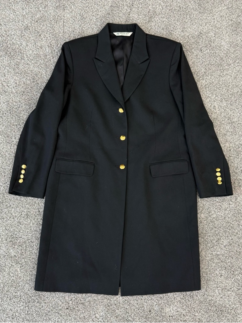 Vintage Austin Reed 100% Wool Black Gold Button Women’s Coat US 14 Made In USA